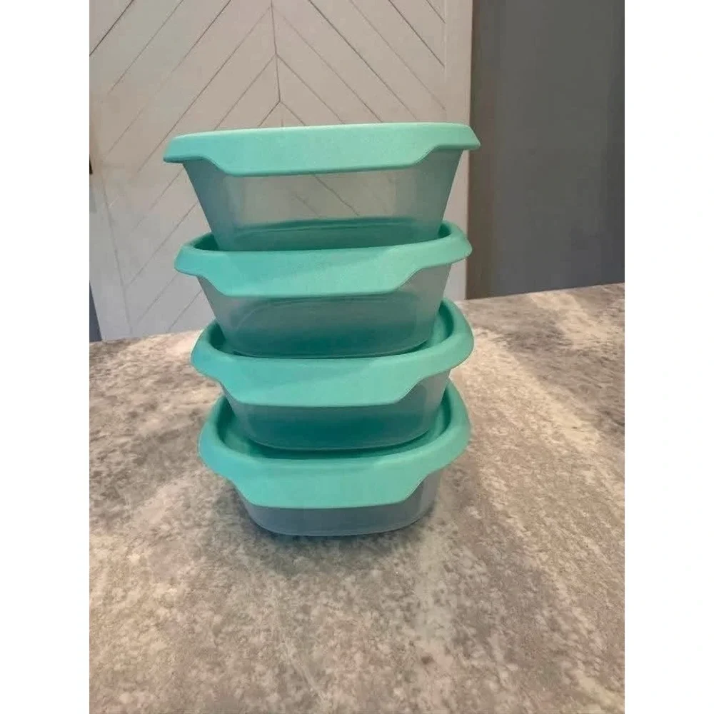 Tupperware One Touch Fresh Small Square Set 4 Food Containers 7.4 oz NEW